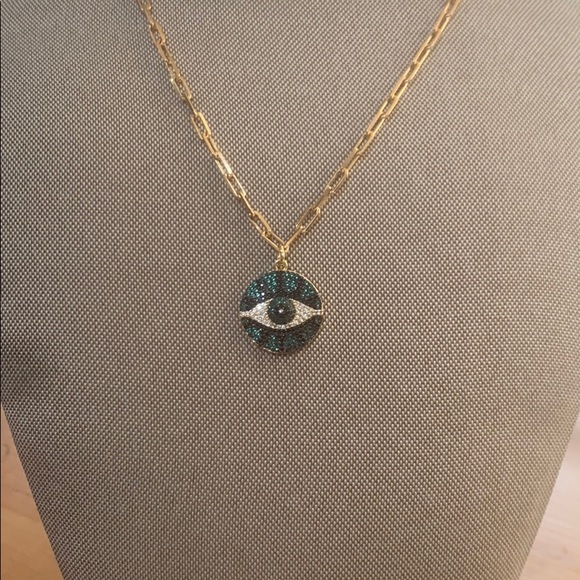 Evil eye square link necklace 17” - Picture 2 of 4